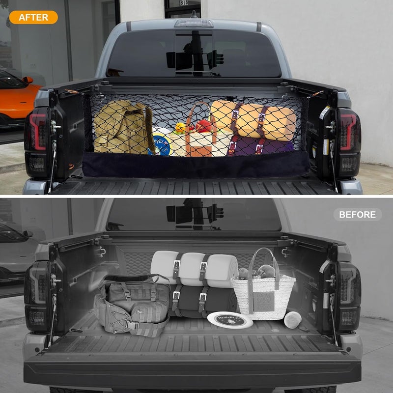 Yinnianets Envelope Style Cargo Net Compatible with Chevy Silverado 1500 2013-2025 & GMC Sierra 1500, Highly Elastic Truck Bed Cargo Net for Silverado Sierra 1500 Accessories, Storage Bag-Carabiners - Image 2